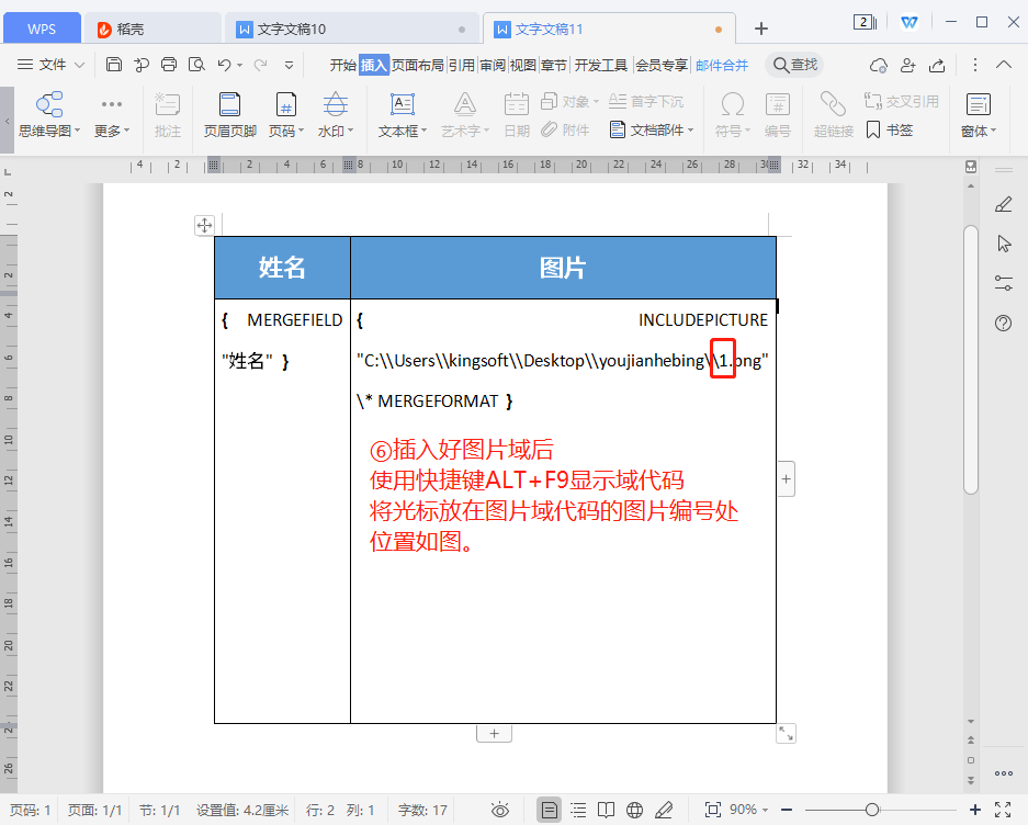 6,插入好图片域后,使用快捷键alt f9显示域代码.